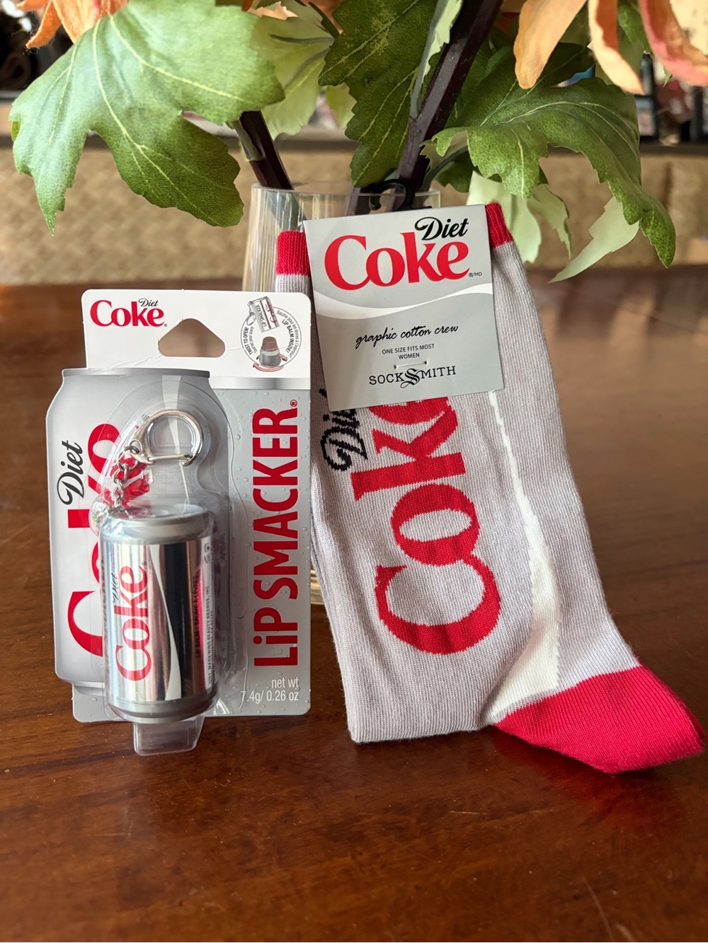 NWT Lip Smacker Diet Coke Lip Balm Keychain and Diet Coke Women's Crew Socks